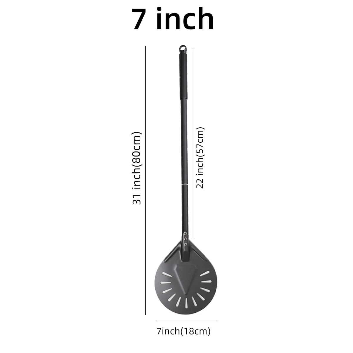 Aluminium Pizza Peel with Long Handle, Perforated Turner, 7, 12, 13 or 14 Inch - dark 7 inch 80cm
