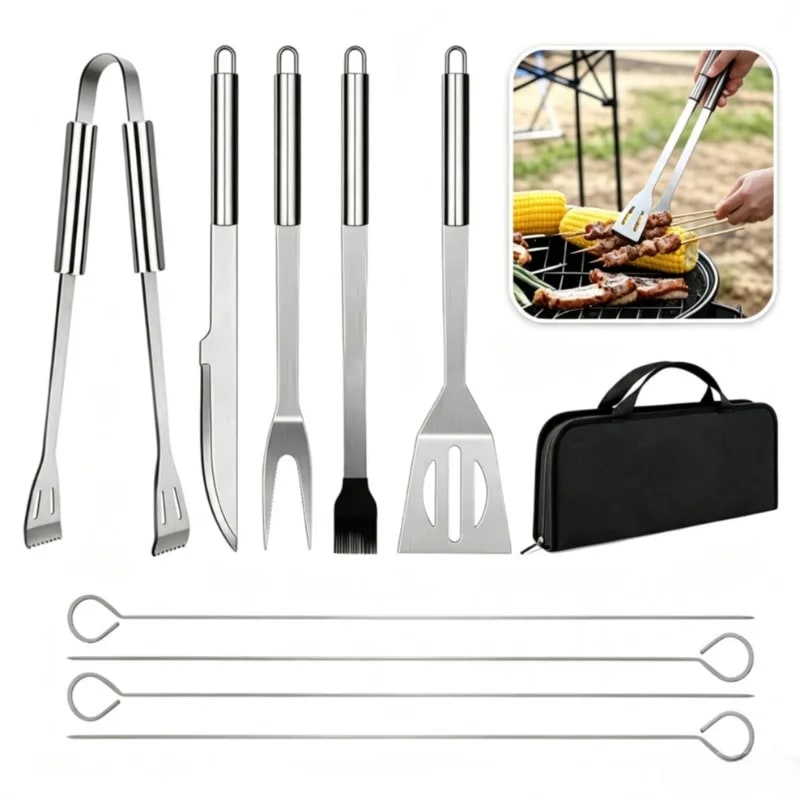 BBQ Utensil Set, Stainless Steel Grill Tools with Storage Bag, 3, 6 or 9-Piece Options
