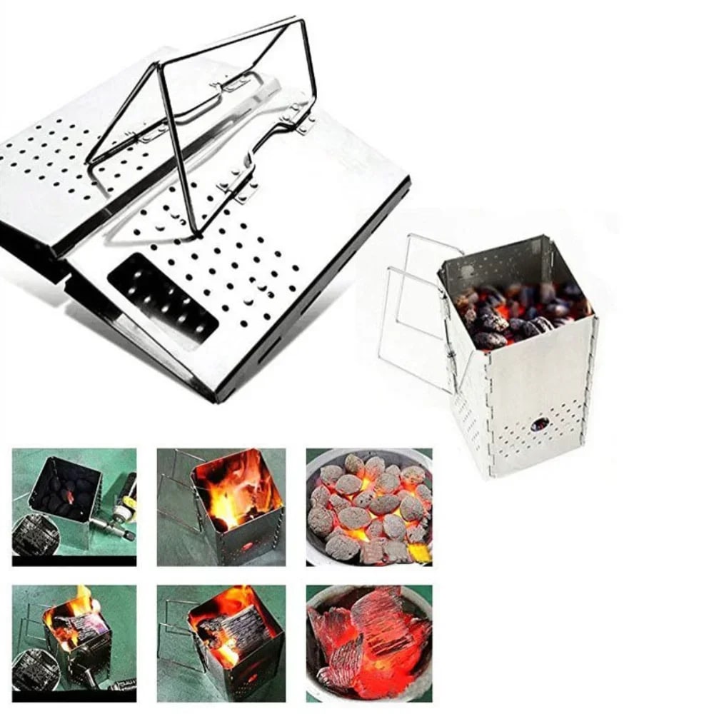 Portable Folding Metal Charcoal Starter for Outdoor BBQs