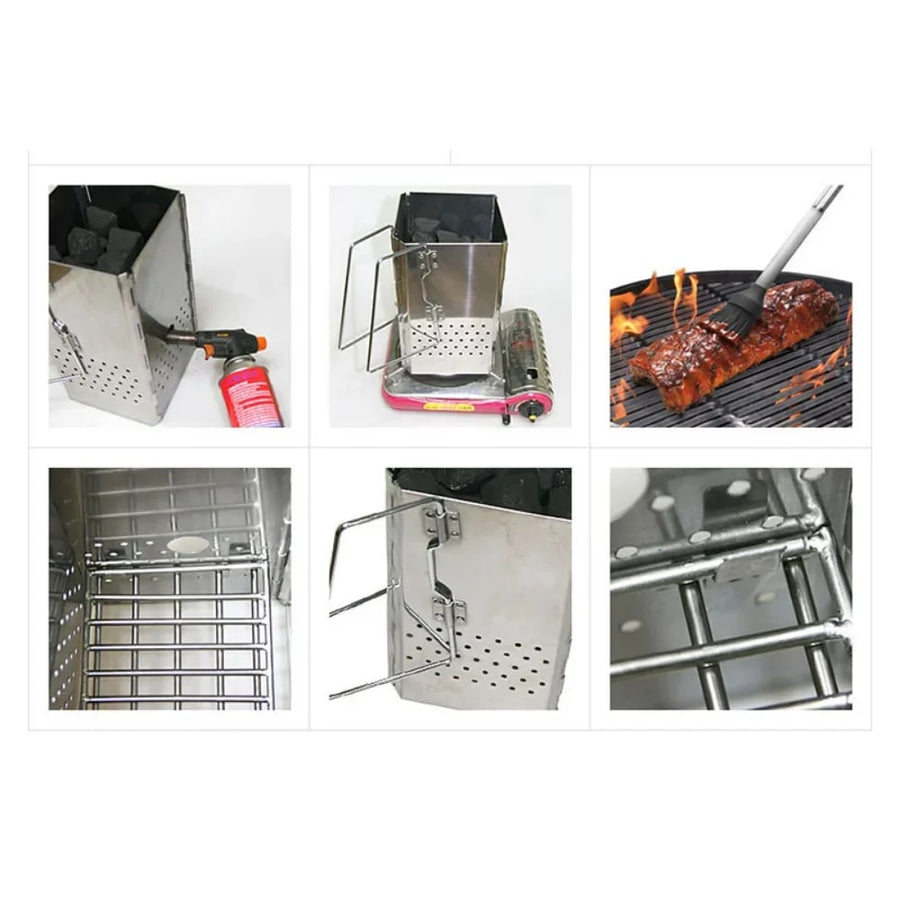 Portable Folding Metal Charcoal Starter for Outdoor BBQs