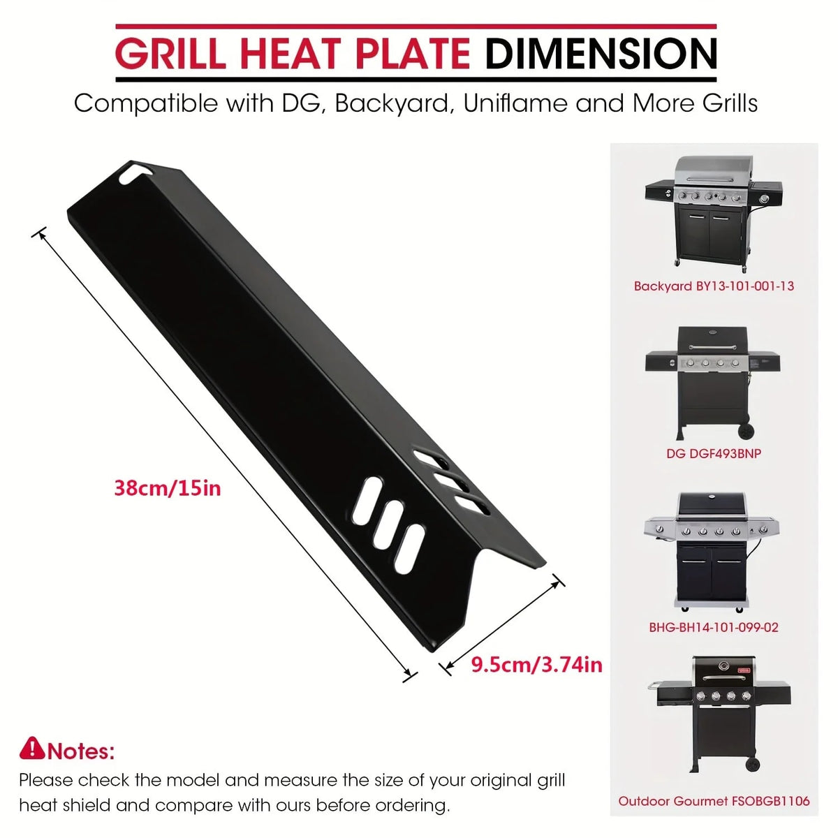15 Inch Porcelain Steel Grill Heat Plates for Dyna-Glo DGF510SSP and DGF493BNP