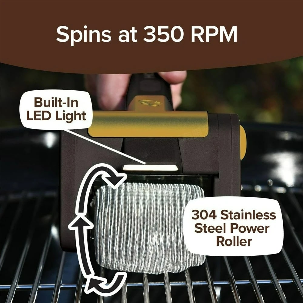 Rechargeable Electric BBQ Grill Brush, 304 Stainless Steel Roller, LED Light, SKS-01