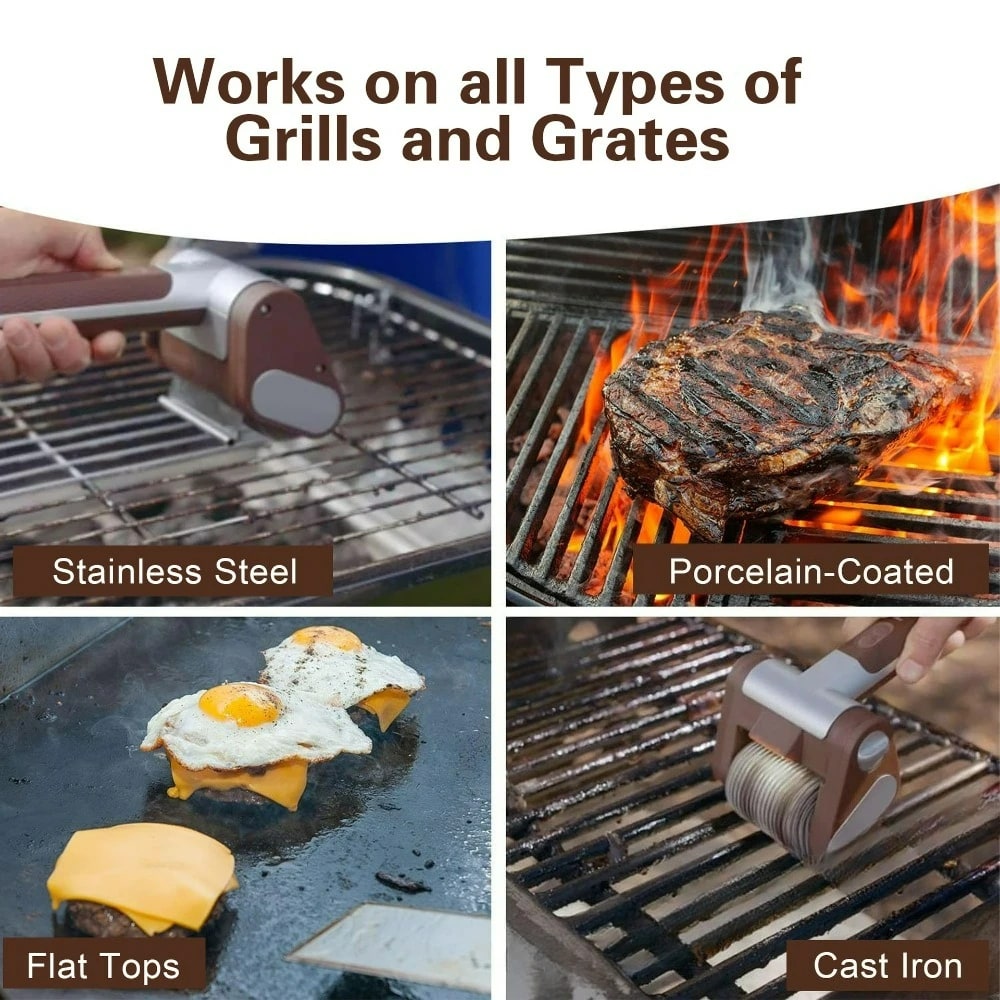 Rechargeable Electric BBQ Grill Brush, 304 Stainless Steel Roller, LED Light, SKS-01