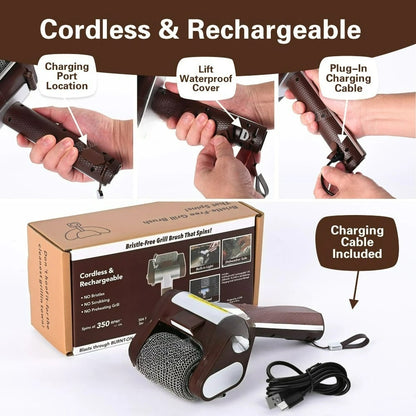 Rechargeable Electric BBQ Grill Brush, 304 Stainless Steel Roller, LED Light, SKS-01