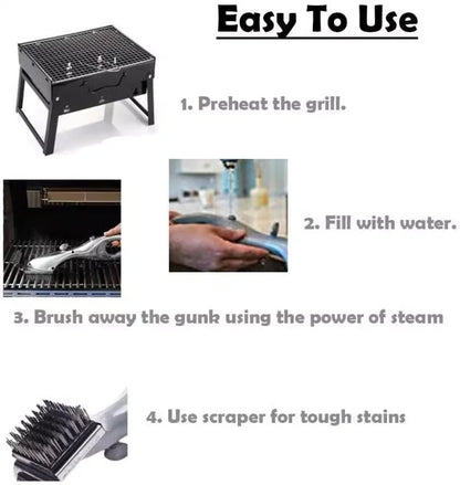 Steam Grill Cleaning Brush with Scraper, Iron Metal, Heat-Resistant BBQ Tool