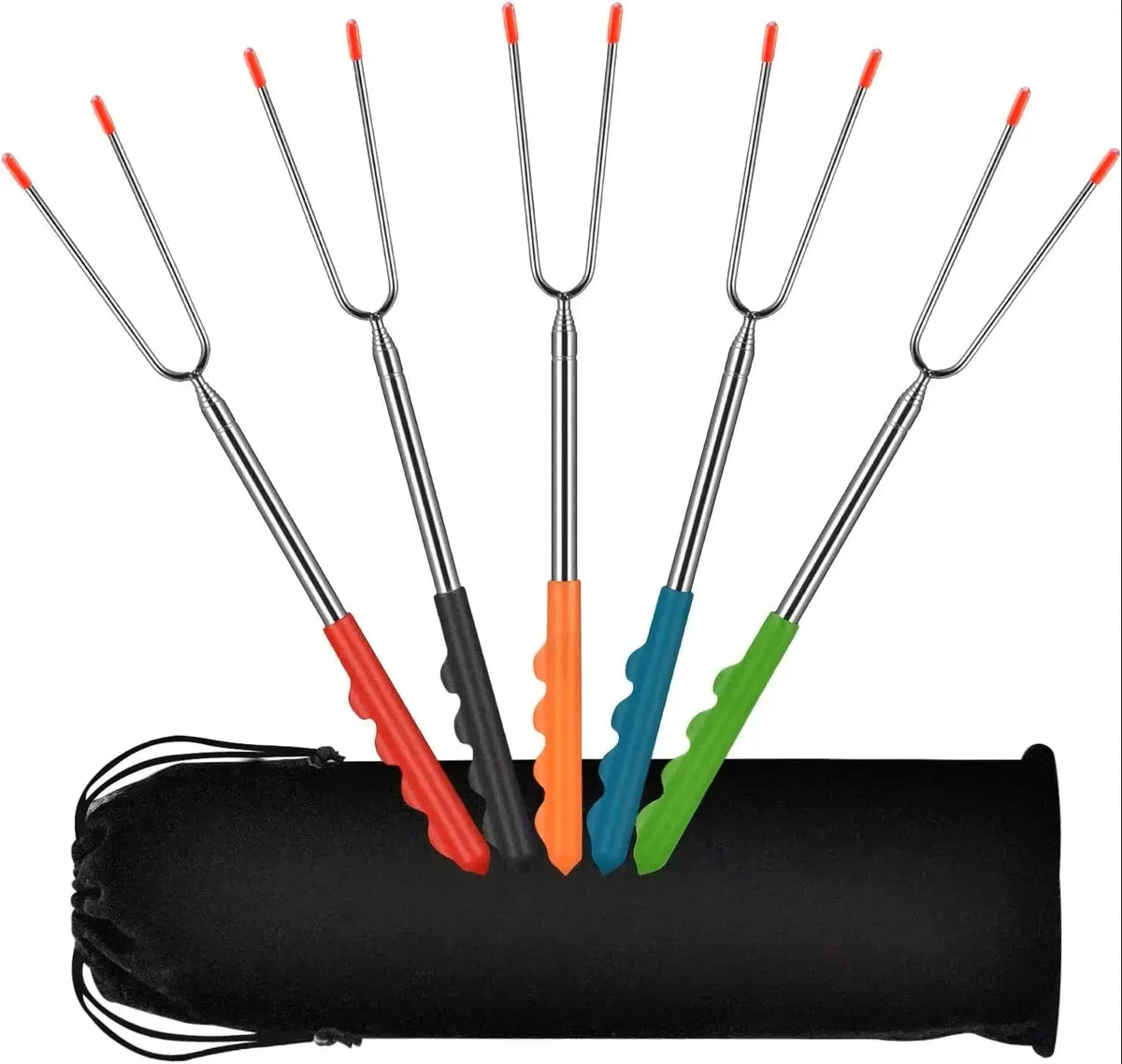 Telescopic BBQ Forks, Metal Roasting Sticks for Marshmallows and Sausages - 5Pcs