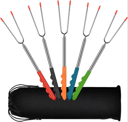 Telescopic BBQ Forks, Metal Roasting Sticks for Marshmallows and Sausages - 5Pcs