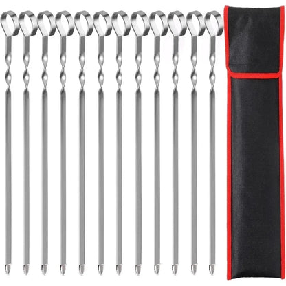Telescopic BBQ Forks, Metal Roasting Sticks for Marshmallows and Sausages - 12PCS-Silver