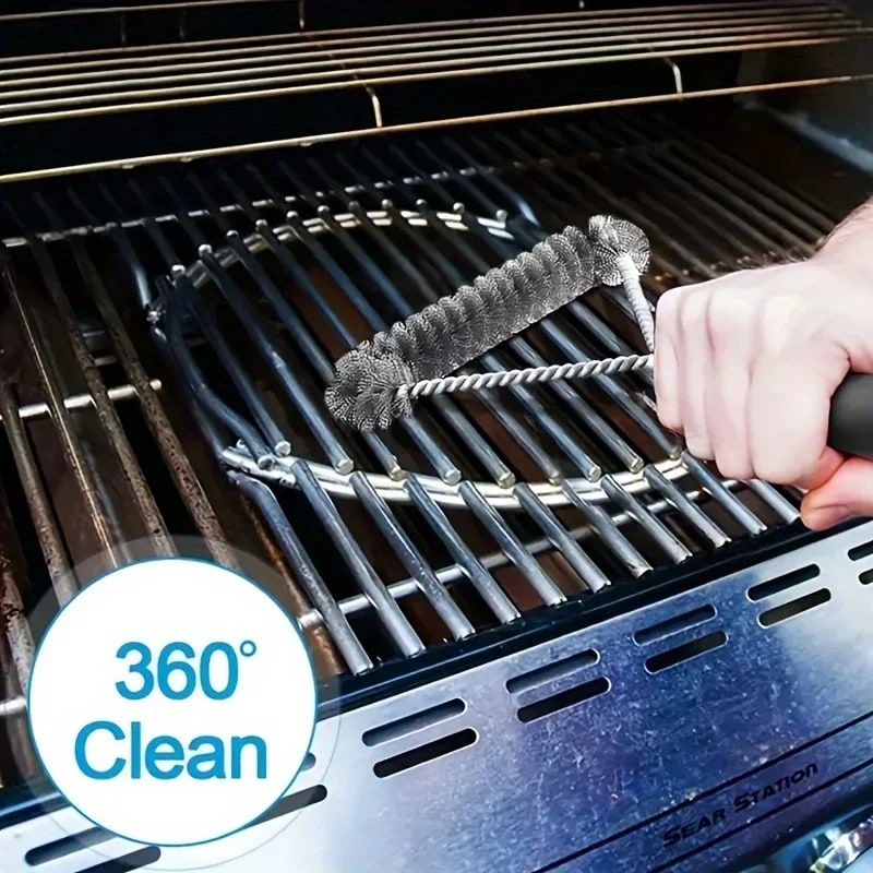 Long-Handle Stainless Steel Bristle BBQ Grill Cleaning Brush, 27.5cm