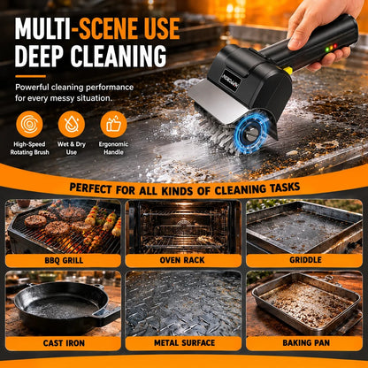 Rechargeable Electric Grill Brush, 2000mAh, 1100RPM, 304 Stainless Steel, 1/2/3 Heads