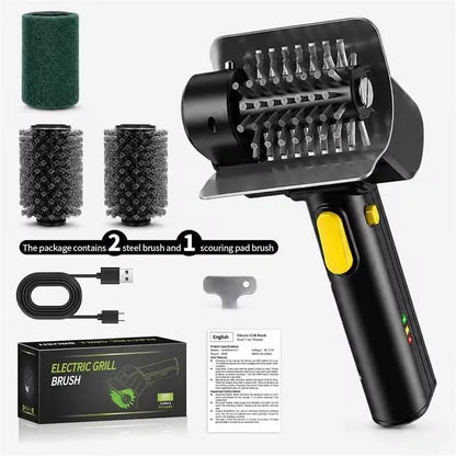 Rechargeable Electric Grill Brush, 2000mAh, 1100RPM, 304 Stainless Steel, 1/2/3 Heads - 3 brush heads