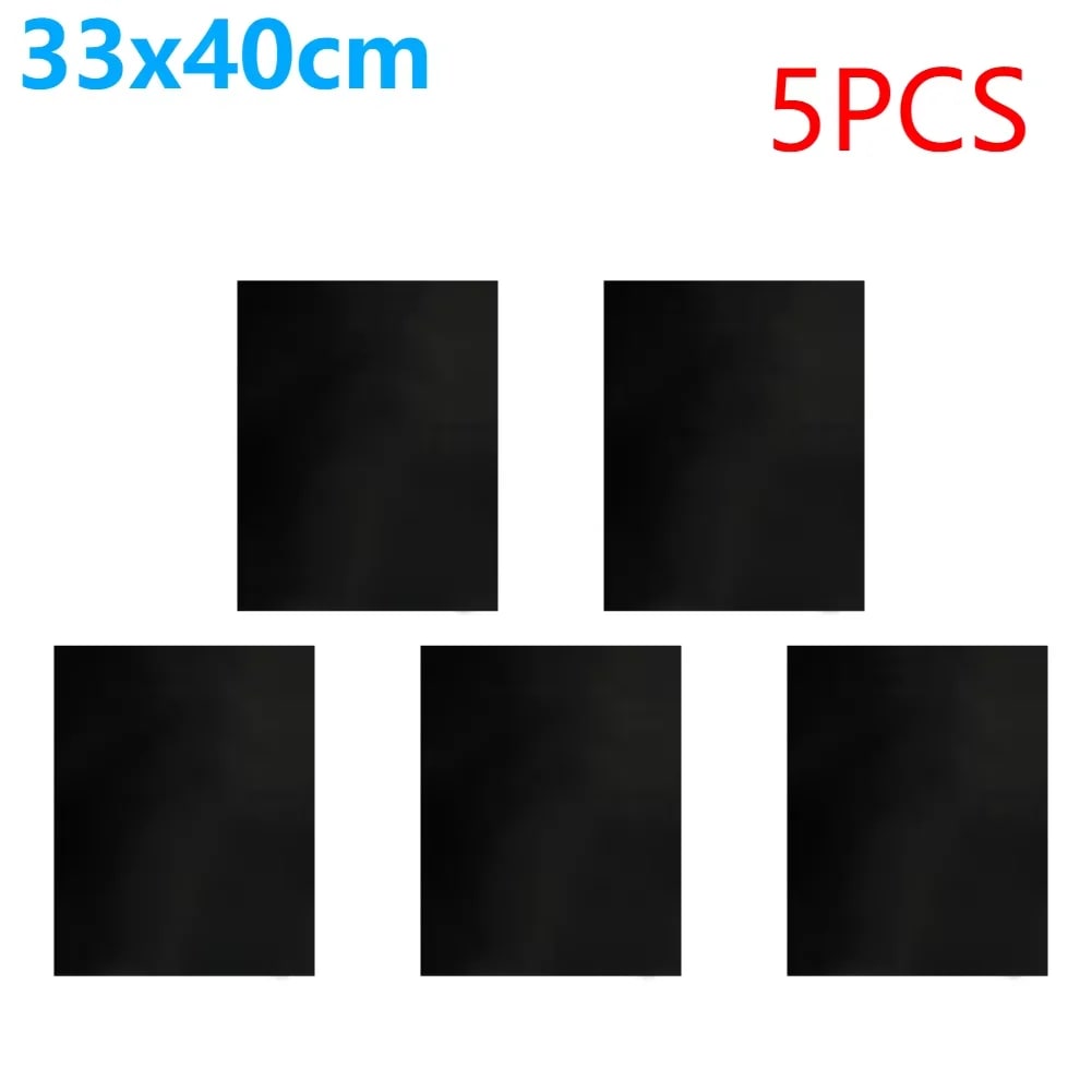 BBQ Grill Mats, Glass Fibre Fabric, 33 x 40cm or 50 x 40cm, Black, 5-20 Pieces - 5Pcs 33x40cm