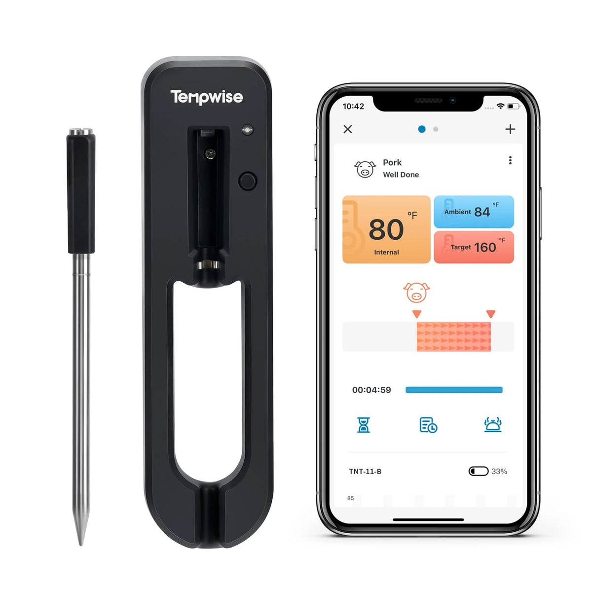 Wireless Bluetooth Meat Thermometer with App Monitoring, Dual Sensors for Oven, Grill and Smoker