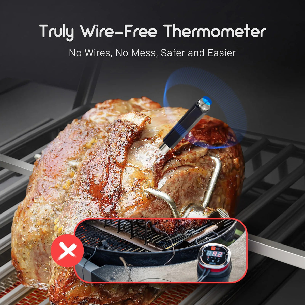 Wireless Bluetooth Meat Thermometer with App Monitoring, Dual Sensors for Oven, Grill and Smoker