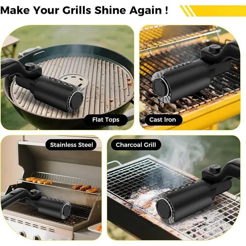 Electric BBQ Grill Brush, 3-Speed Cordless Cleaner with 180° Head and 2600mAh Battery