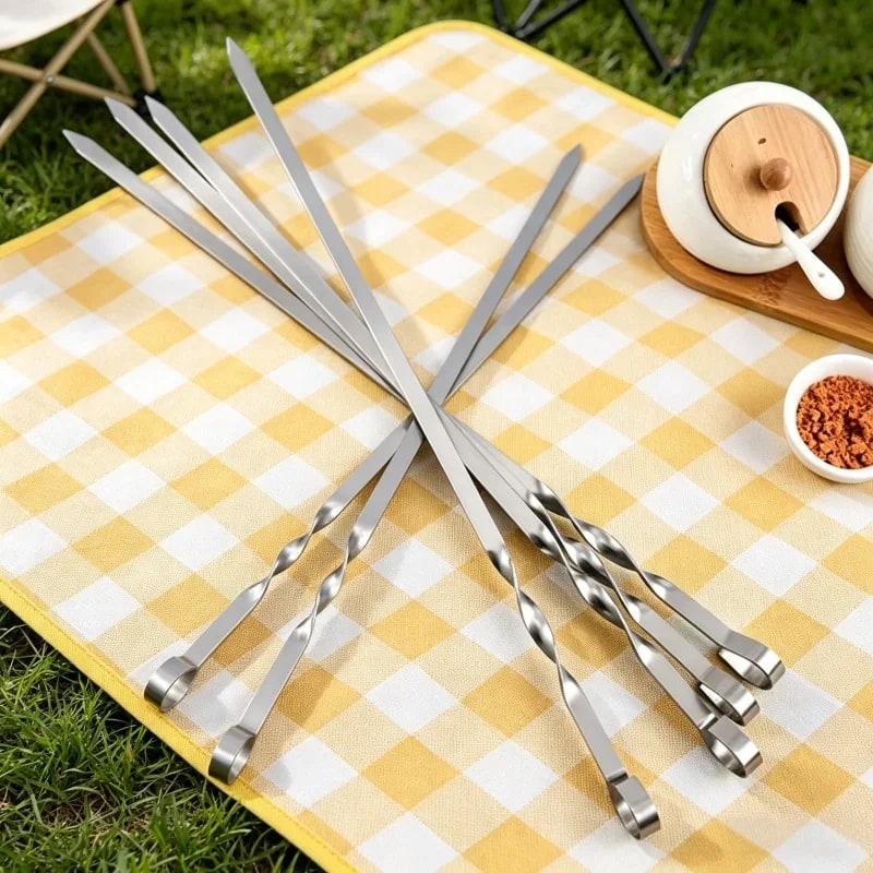 Flat Metal BBQ Skewers, 6-Piece Set, 40cm, 45cm or 50cm