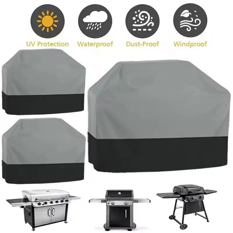 Outdoor BBQ Cover, Waterproof Plastic Grill Cover, Black or Grey, Multiple Sizes