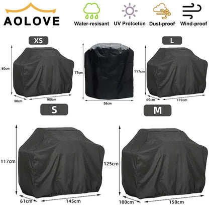 Outdoor BBQ Cover, Waterproof Plastic Grill Cover, Black or Grey, Multiple Sizes