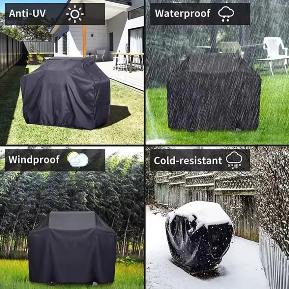 Outdoor BBQ Cover, Waterproof Plastic Grill Cover, Black or Grey, Multiple Sizes
