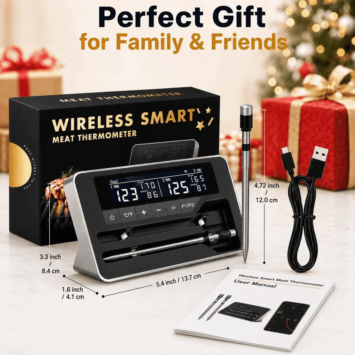 Xinsio Wireless Bluetooth Meat Thermometer with CHEFBBQ App, 1 or 2 Probes - 2 Probe