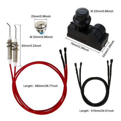 Gas Grill Igniter Kit with Push-Button Switch, AA Battery and 2 Electrodes