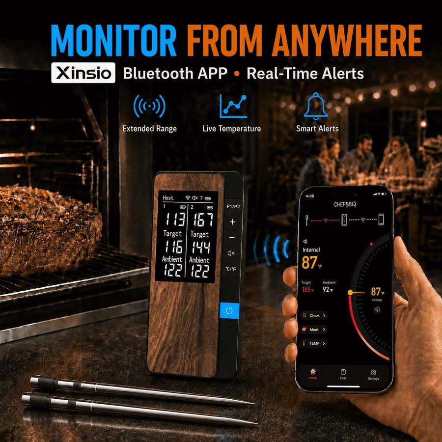 Wireless Meat Thermometer with Bluetooth App, LCD Host and 1/2/4 Probes