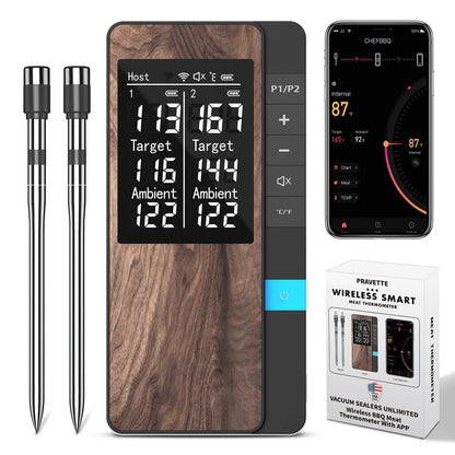 Wireless Meat Thermometer with Bluetooth App, LCD Host and 1/2/4 Probes - 2 Probe