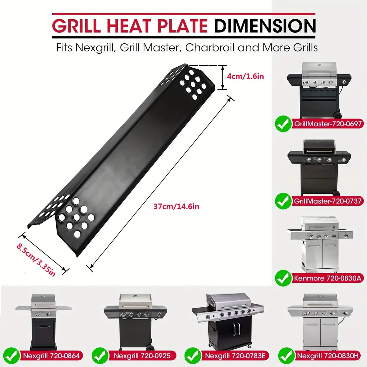 14.6 Inch Porcelain Steel Grill Heat Plates, Burner Covers, 3/4/5 Pack