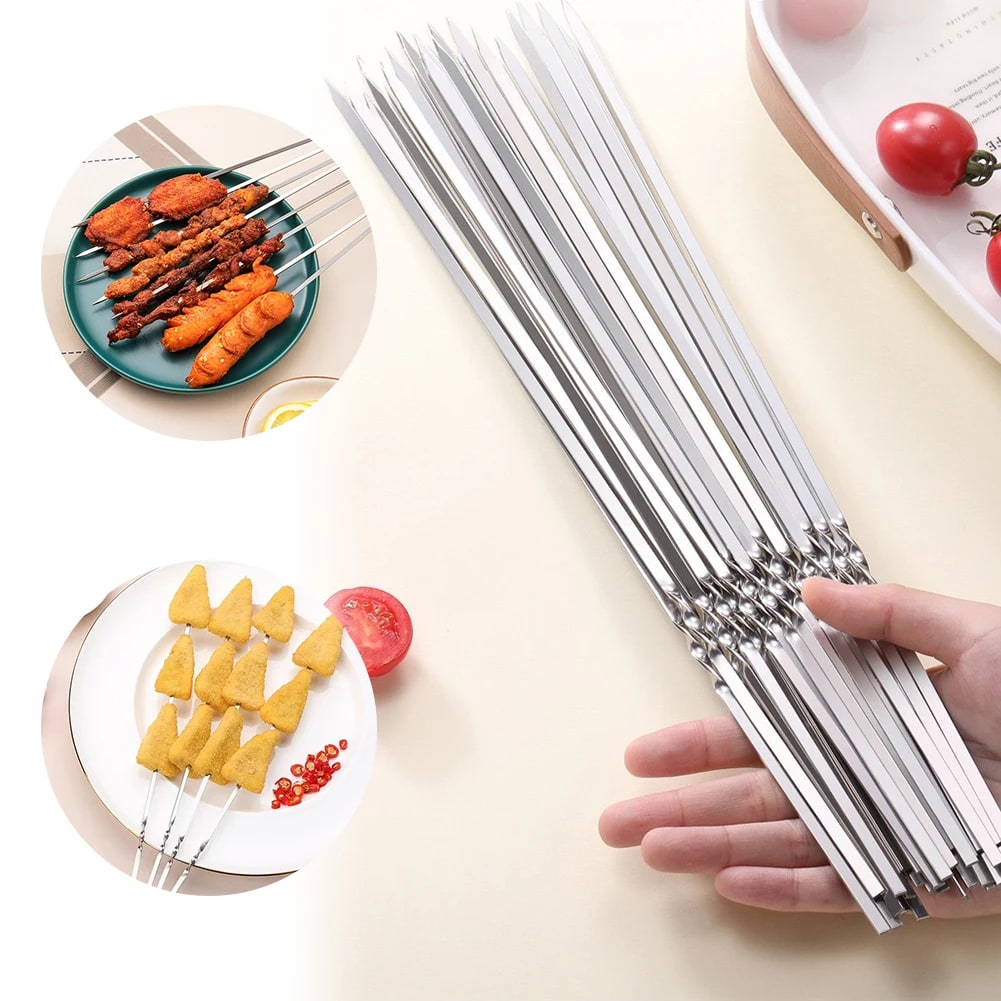 VKTECH 20-Piece Metal Barbecue Skewers, 350mm, Silver
