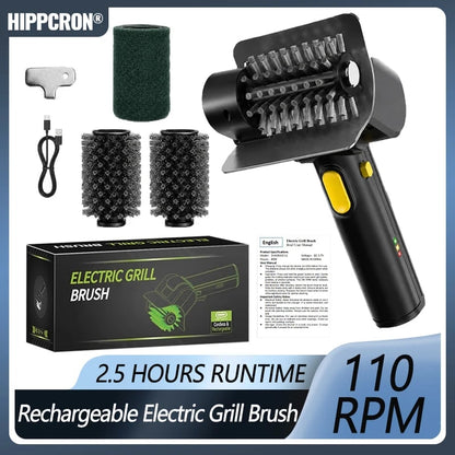 Hippcron Electric Grill Brush, Rechargeable 304 Stainless Steel, 2.5 Hour Runtime