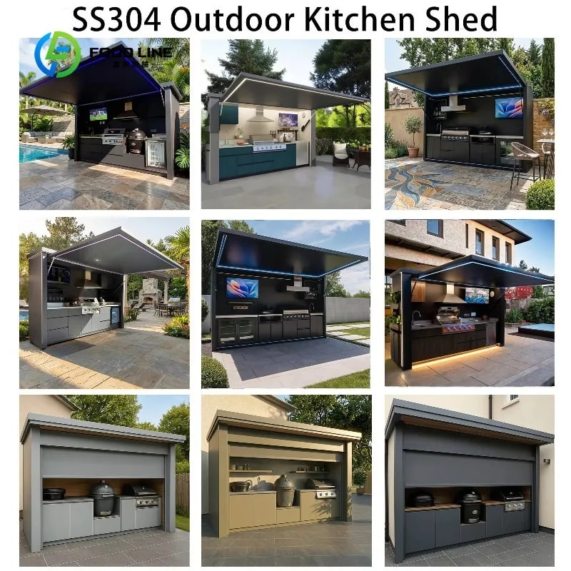 bbqdeals Stainless Steel Outdoor Kitchen Pod Shed with Roller Shutter