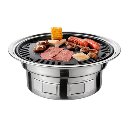 13 Inch Korean Charcoal BBQ Grill, Round Metal Tabletop Grill, Silver