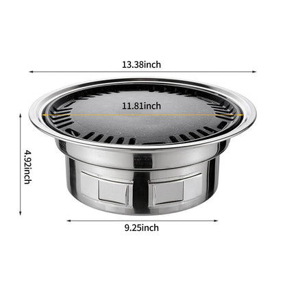 13 Inch Korean Charcoal BBQ Grill, Round Metal Tabletop Grill, Silver