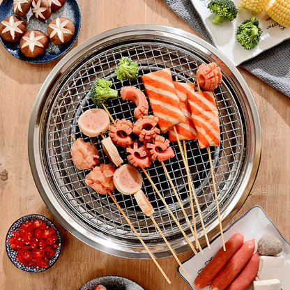13 Inch Korean Charcoal BBQ Grill, Round Metal Tabletop Grill, Silver
