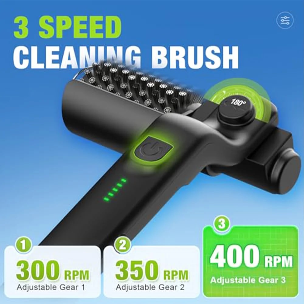 Rechargeable Electric Grill Brush with Stainless Steel Bristles, 3-Speed Motor and 2600mAh Battery