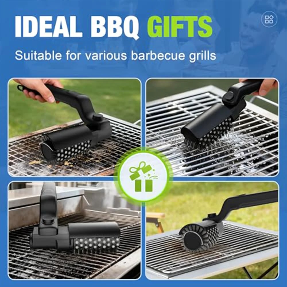 Rechargeable Electric Grill Brush with Stainless Steel Bristles, 3-Speed Motor and 2600mAh Battery