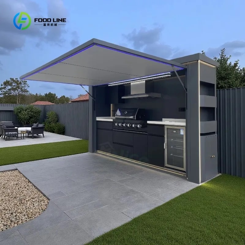 FOODLINE Modular Outdoor Kitchen Cabinet Shelter, Stainless Steel, Custom Layout