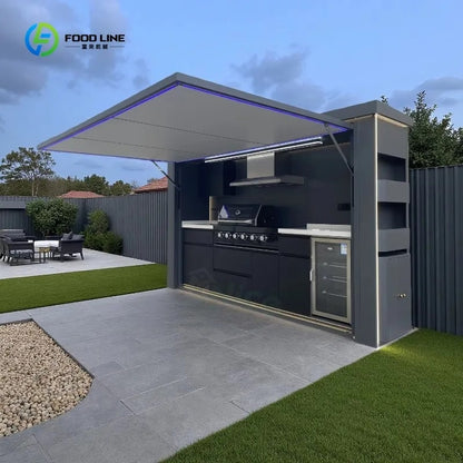 FOODLINE Modular Outdoor Kitchen Cabinet Shelter, Stainless Steel, Custom Layout
