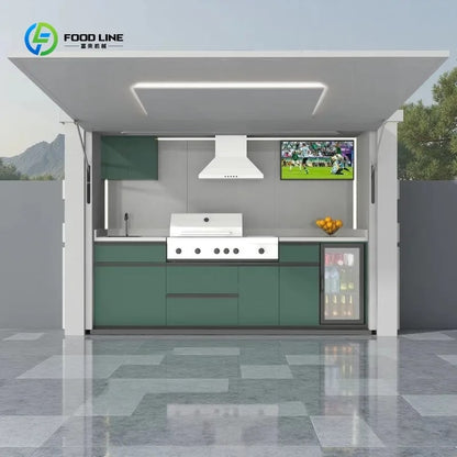 FOODLINE Modular Outdoor Kitchen Cabinet Shelter, Stainless Steel, Custom Layout