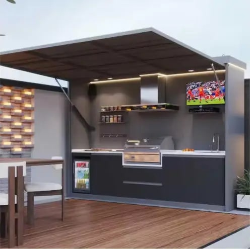 FOODLINE Modular Outdoor Kitchen Cabinet Shelter, Stainless Steel, Custom Layout - Style17