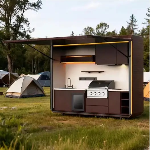 FOODLINE Modular Outdoor Kitchen Cabinet Shelter, Stainless Steel, Custom Layout - Style19
