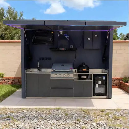 FOODLINE Modular Outdoor Kitchen Cabinet Shelter, Stainless Steel, Custom Layout - Style20