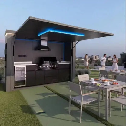 FOODLINE Modular Outdoor Kitchen Cabinet Shelter, Stainless Steel, Custom Layout - Style23