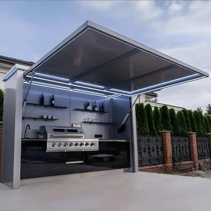 FOODLINE Modular Outdoor Kitchen Cabinet Shelter, Stainless Steel, Custom Layout - Style9
