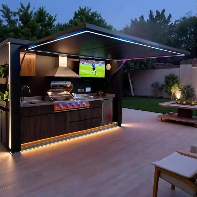 FOODLINE Modular Outdoor Kitchen Cabinet Shelter, Stainless Steel, Custom Layout - Style10