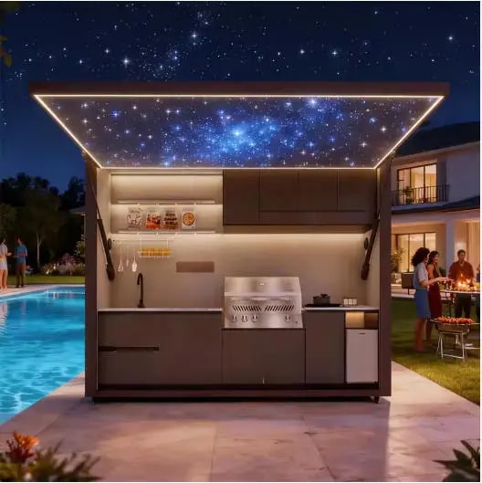 FOODLINE Modular Outdoor Kitchen Cabinet Shelter, Stainless Steel, Custom Layout - Style13