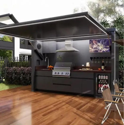 FOODLINE Modular Outdoor Kitchen Cabinet Shelter, Stainless Steel, Custom Layout - Style14
