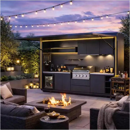 FOODLINE Modular Outdoor Kitchen Cabinet Shelter, Stainless Steel, Custom Layout - Style1