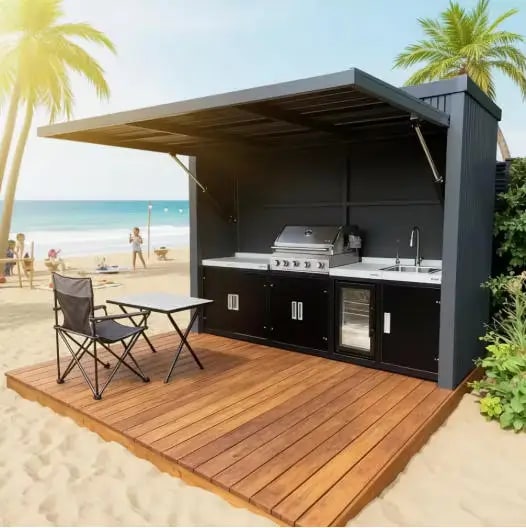 FOODLINE Modular Outdoor Kitchen Cabinet Shelter, Stainless Steel, Custom Layout - Style2