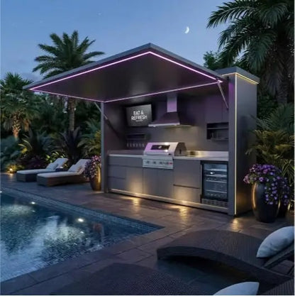 FOODLINE Modular Outdoor Kitchen Cabinet Shelter, Stainless Steel, Custom Layout - Style5
